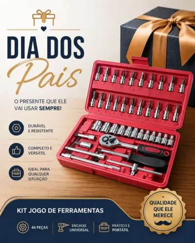 Ferramentas kit com 46 Peças - Catraca Reversível - Extensões Bits e Maleta Ferramentas