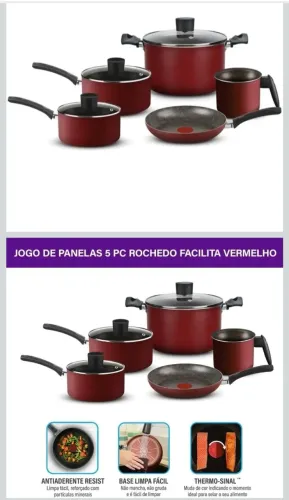 Conjunto Panelas Rochedo Facilita 5 Peças Vermelha