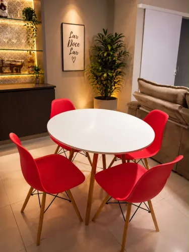 Mesa Redonda 90 cm + 4 Cadeiras Estilo Eames