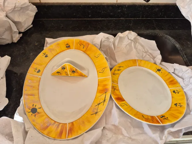 Jogo de pratos louças completo, pintado a mão, artesanal