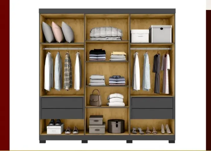 Guarda-roupa Casal com Espelho 6 Portas 4 Gavetas Araplac Braga
