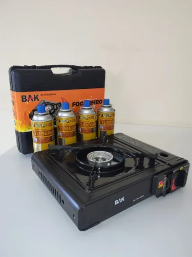 Fogareiro a Gás Portátil Bak com Maleta + 4 Refil Novo na Caixa