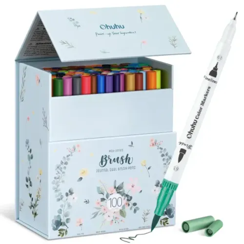 Kit Canetas Marcadores Ohuhu 100 Cores Ponta Dupla Brush Pen Canetinhas Originais 