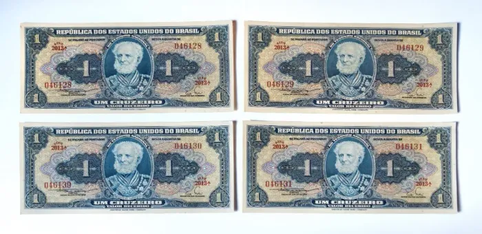 4 Notas de 1 Cruzeiro Nº Sequencia - FC. Marquês de Tamandaré. Ano 1960 