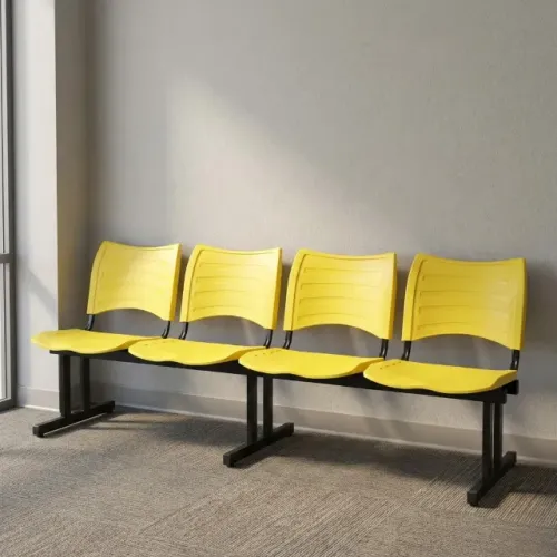 Cadeira Longarina Plástica 4 Lugares Amarela Resistência Conforto Modelo 34195