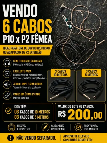 VENDO 6 CABOS P10XP2FEMEA - NOVOS NUNCA USADOS