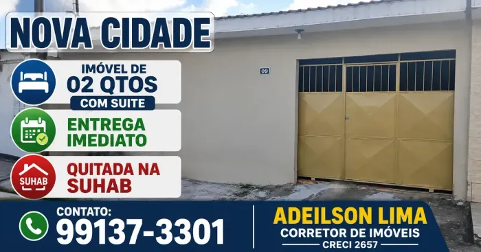 ENTREGA IMEDIATO, N CIDADE, Imóvel de 02 Qtos/Suíte, Quitada na Suhab