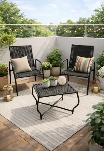 Conjunto 2 Cadeiras + Mesa De Centro Junco Varanda P/ Jardim