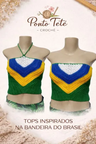 CROPPED BRASIL COLOR EM CROCHÊ