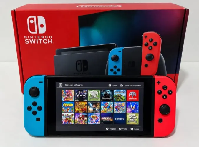 Nintendo Switch V2 Desbloqueado 256GB + 12 Jogos Completo