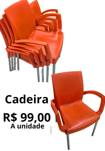 Cadeira de Plástico Laranja com Braço