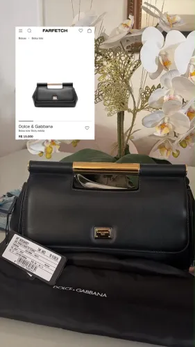 ?*elegante bolsa preta Dolce & Gabbana Sicily em couro plongé macio,*?