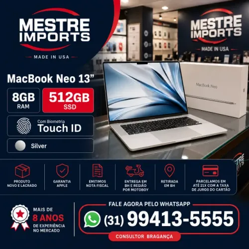 MacBook Neo 13 Polegadas 8GB 512GB Silver Novo Lacrado