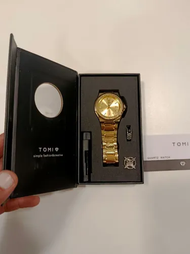 Relógio Masculino TOMI Dourado Luxo com Acessórios - Novo na Caixa