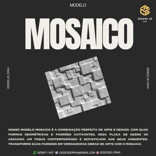 Placa de Gesso 3d - Modelo Mosaico |28cmx28cm