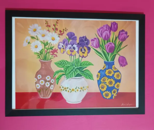 Quadro Vasos de Flores Artísticas - A3 com Moldura Preta