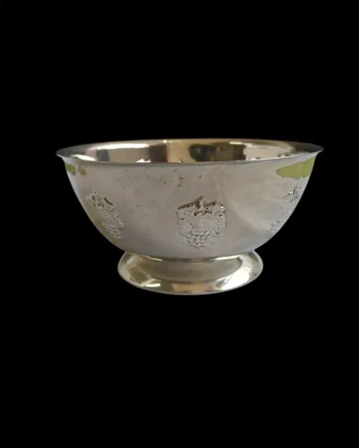 Bowl Fruteira Vintage Anos 70 Aço Inox Relevo Cachos de Uva
