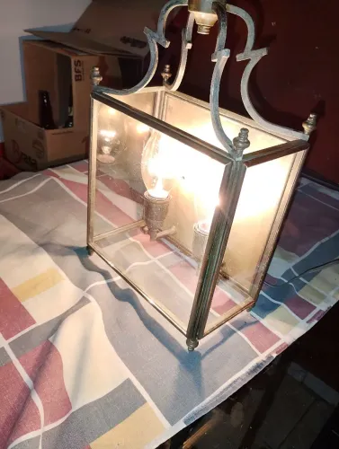 Luminária vintage tipo lampião bronze x vidro