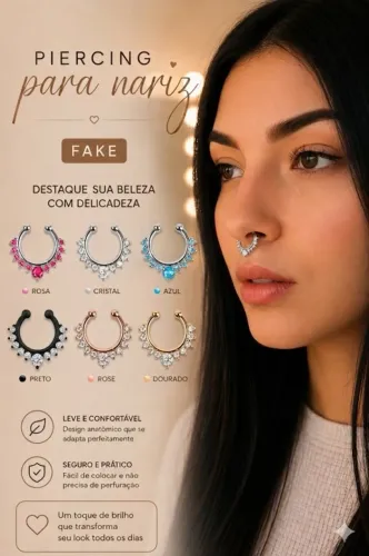 01 Piercing Fake 1,60 cm Septo Nasal Falso Strass Brilhante 1,60 Cm