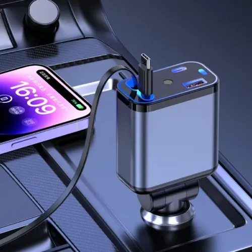 Carregador Veicular 120W 4 em 1 USB / iOS / Type-C com LED Turbo