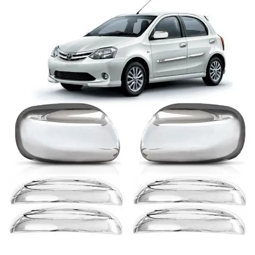 Kit Apliques Cromados Retrovisores e Maçanetas P/ Toyota Etios - Sem Pisca