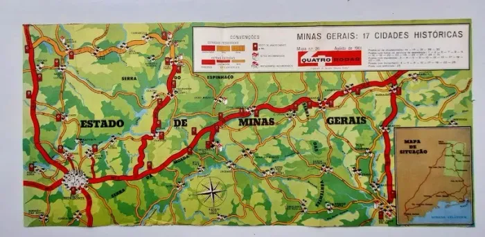 Minas Gerais - Cidades históricas - Mapa/pôster antigo de turismo 