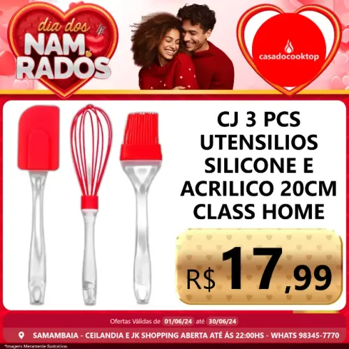 Conjunto 3 pcs utensilios silicone e acrilico 20cm class home