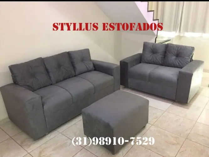 Conjunto de Sofás 3 e 2 Lugares - Suede Cinza