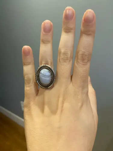 Anel de Pedra Oval Prata .925 Navajo Vintage 