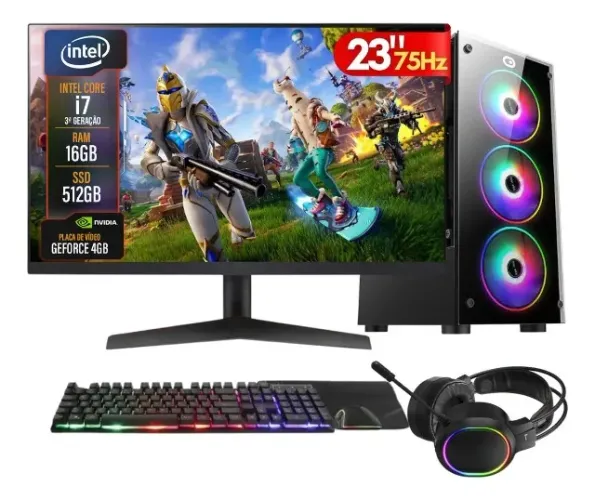 PC Gamer Completo  Intel Core i7, 16GB RAM, Placa de vídeo Geforce 4GB, SSD