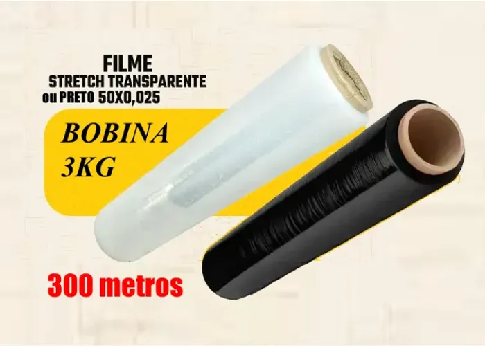 Rolo Bobina Filme Stretch Preto / Transparente  rolo 50cm x 300m Pallets Embalagens