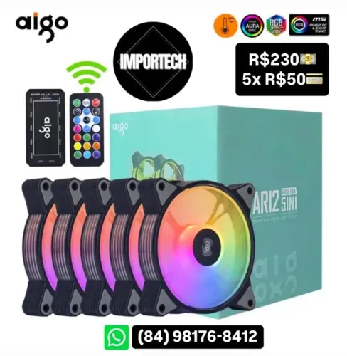 Kit 5 Fan Aigo Ar12 RGB + Controladora. @importech_084