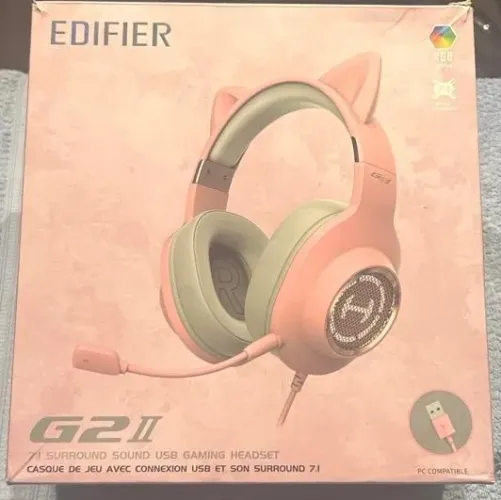 FONE DE OUVIDO HEADSET EDIFIER  G2 ROSA COM ORELHAS DE GATINHO