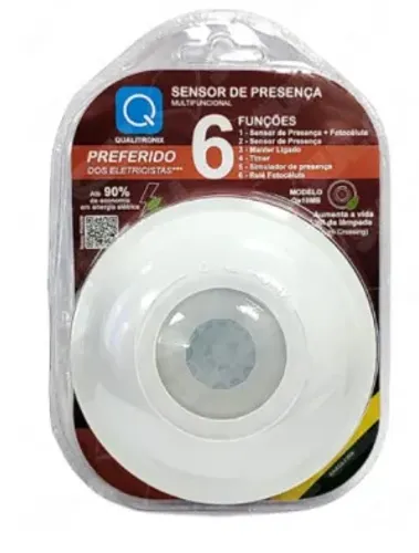 SENSOR PRESENÇA EMBUTIR/SOBREPOR BIVOLT 6 FUNÇÕES-QUALITRONIX