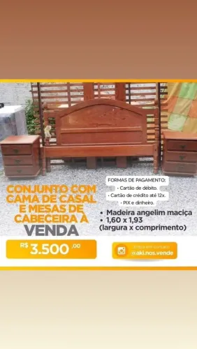 Conjunto Cama de Casal e Mesas de Cabeceira em Madeira