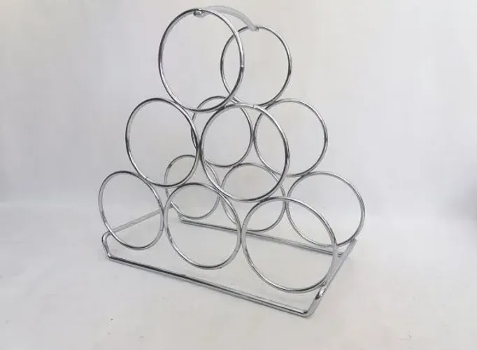 Suporte em inox para 6 garrafas em formato triangular - 29 cm X 15 cm X 29 cm