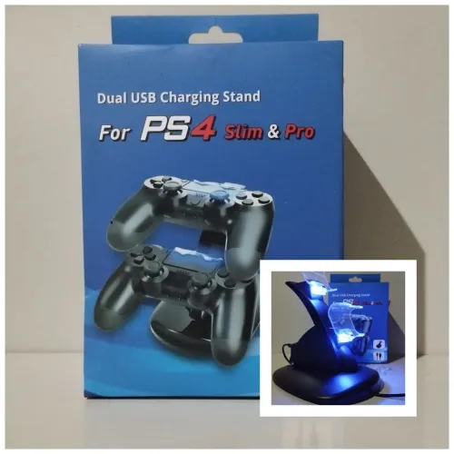 Base Carregadora com LED para 2 Controles PS4 - Suporte USB Duplo!