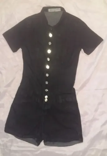 Macacão jeans preto com botões short curto tam 38 p/m (promocao liquidacao roupas feminina