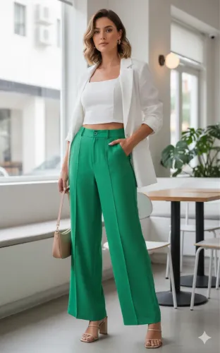 Calça tam M tipo alfaiataria Verde Vick Star
