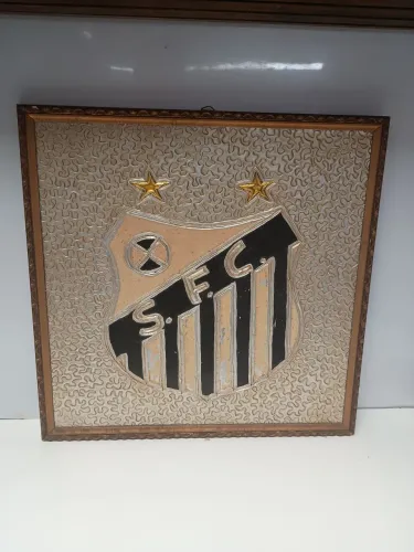 Quadro antigo Santos futebol clube machetado no alumínio 42,5 cm x42,5 cm