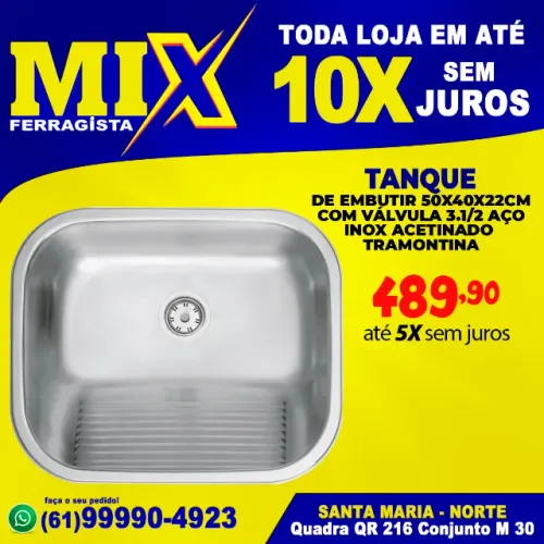 Tanque de Embutir 50x40x22Cm Com Válvula 3.1/2 Aço Inox Acetinado Tramontina