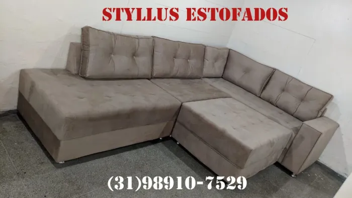 Sofá de Canto Estofado - Novo