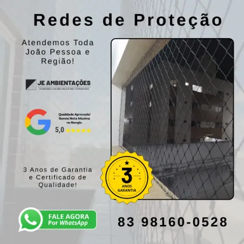 Redes de Proteção - 3 Anos de Garantia, Atendemos em João Pessoa e Região! 