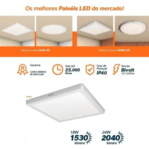 Luminária Led Quadrado Embutir/Sobrepor 18w/24w - Oferta a Partir
