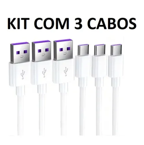 NOVO | Cabo Carregamento Celular Tipo C Kit com 3 - Fazemos Entrega