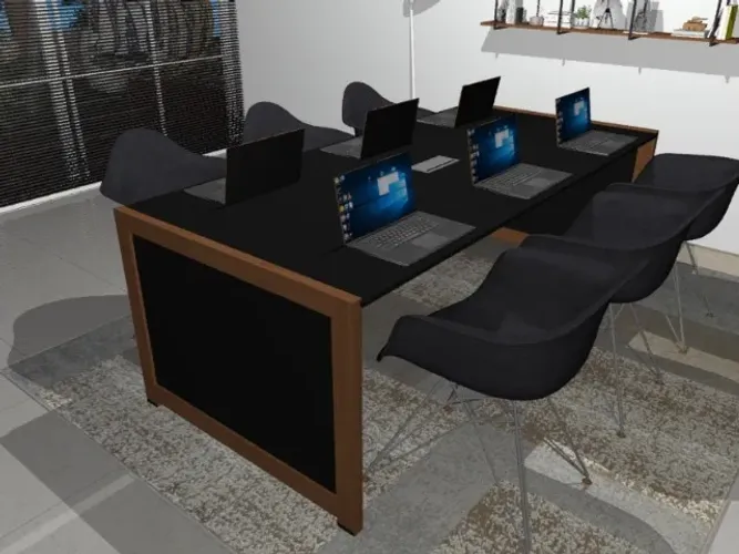 Mesa De Reunião Black Delluxe. 4 Tomadas, Madeira Maciça: L210cm x P90cm x A74cm