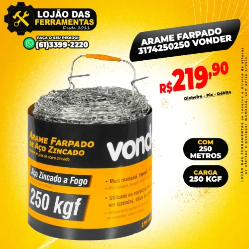 Arame Farpado 250 Metros 250Kgf * Vonder