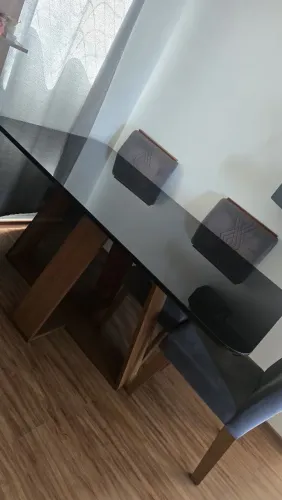 Mesa de jantar Preta 6 lugares tampo de vidro