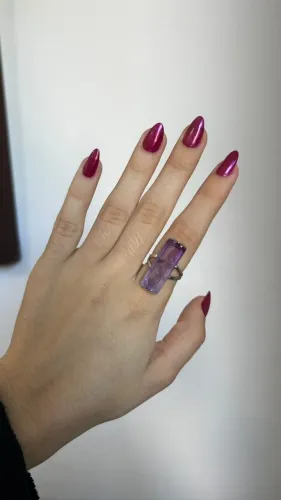 Anel de Prata 925 com Ametista Roxa Retangular