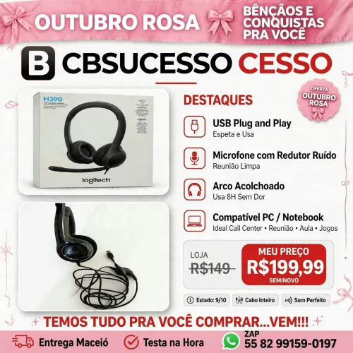 Headset Logitech H390 USB Microfone Fone Home Office R$199,99